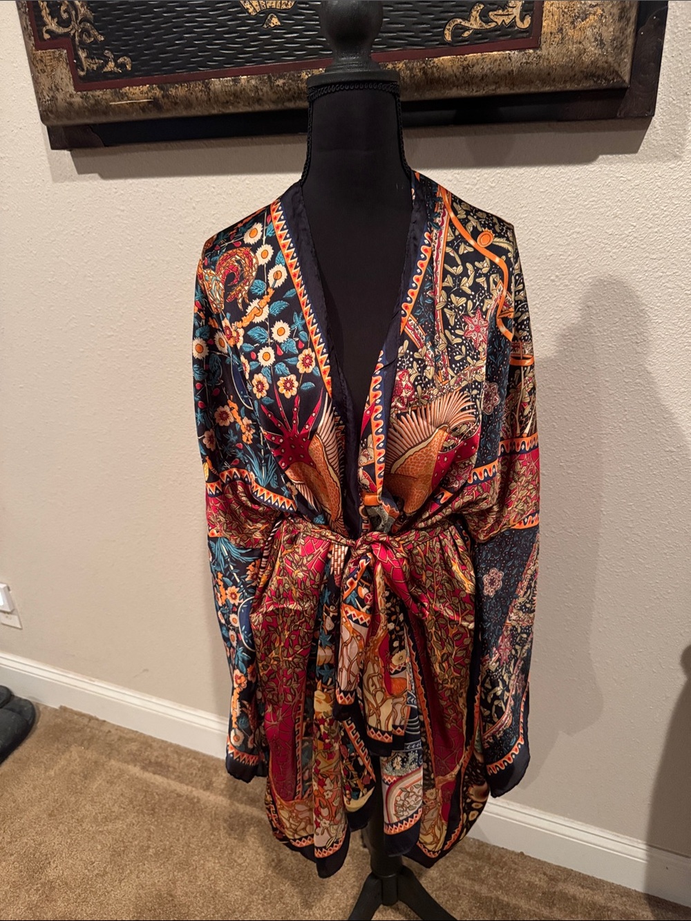 Boho Floral Tie-Waist Kimono Jacket in Multi-Color